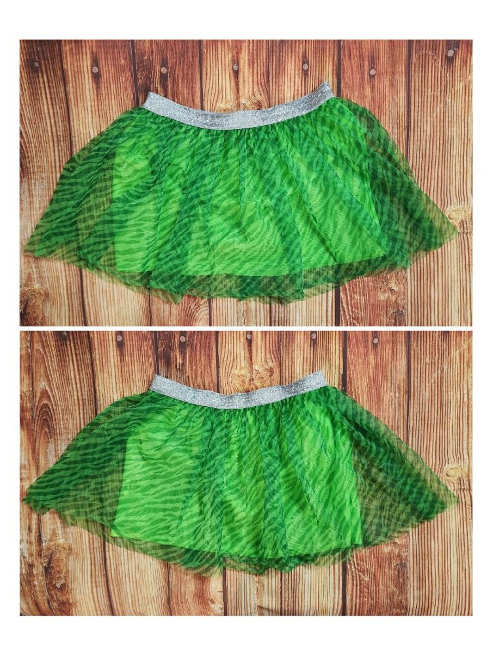 Girls St Patrick's Day Green Zebra Tulle Tutu Skirt Silver Band Size M 7-8
